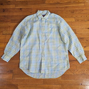 Men's Vineyard Vines L Green Blue Plaid Murray Linen Button Down Shirt
